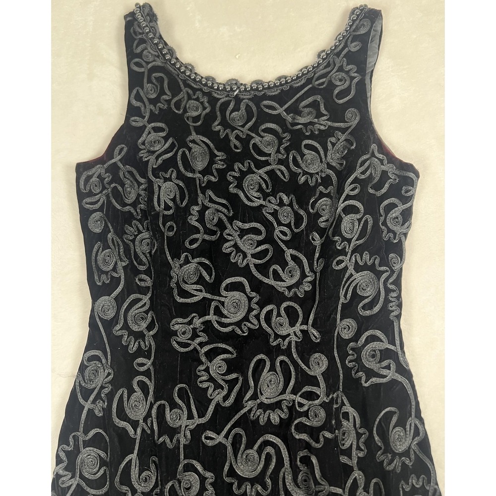 Marie St Claire Dress Womens 10‎ Black Beaded Embroidered Velvet Sheath Cocktail